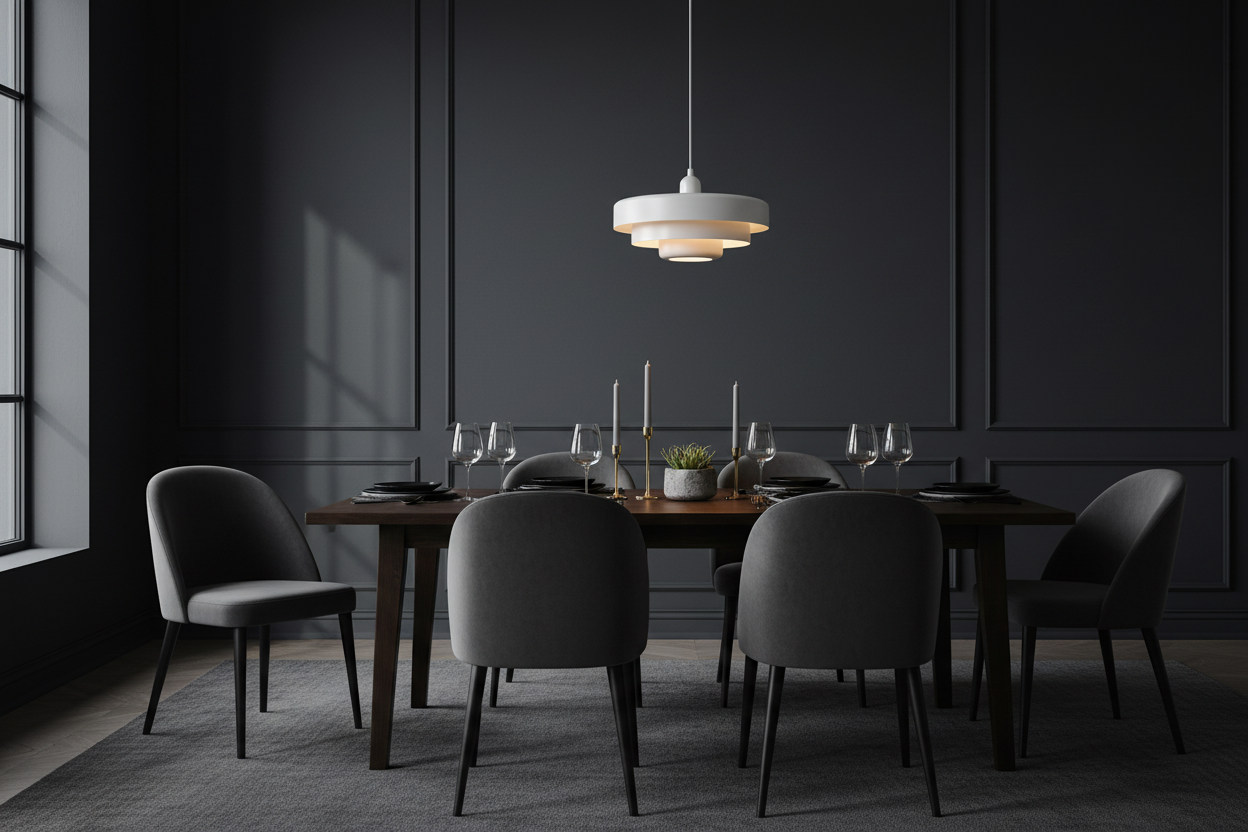 Lampa Vertigo biała na tle ciemnej szarej ściany